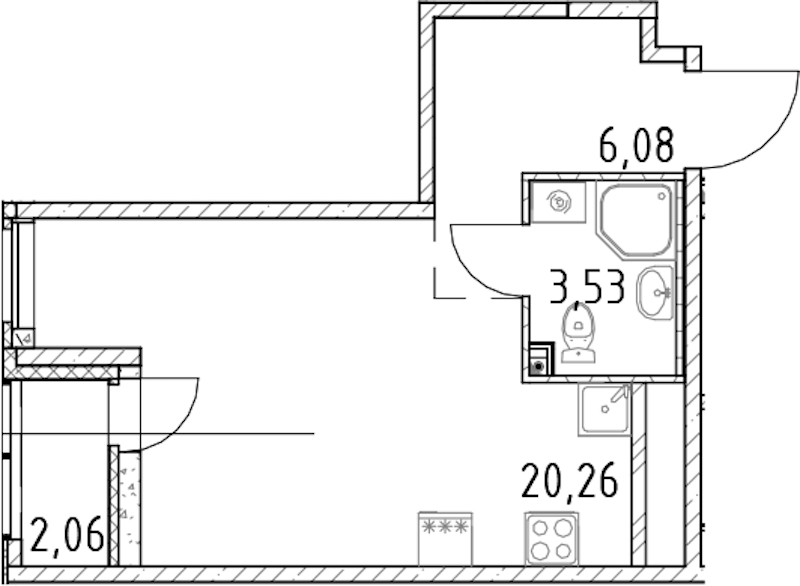 Квартира студия 29.87 м², 12/23 эт., ЖК «Город Первых»